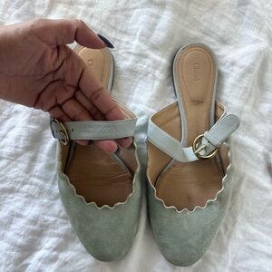 Chloe Light Blue Scalloped Mules